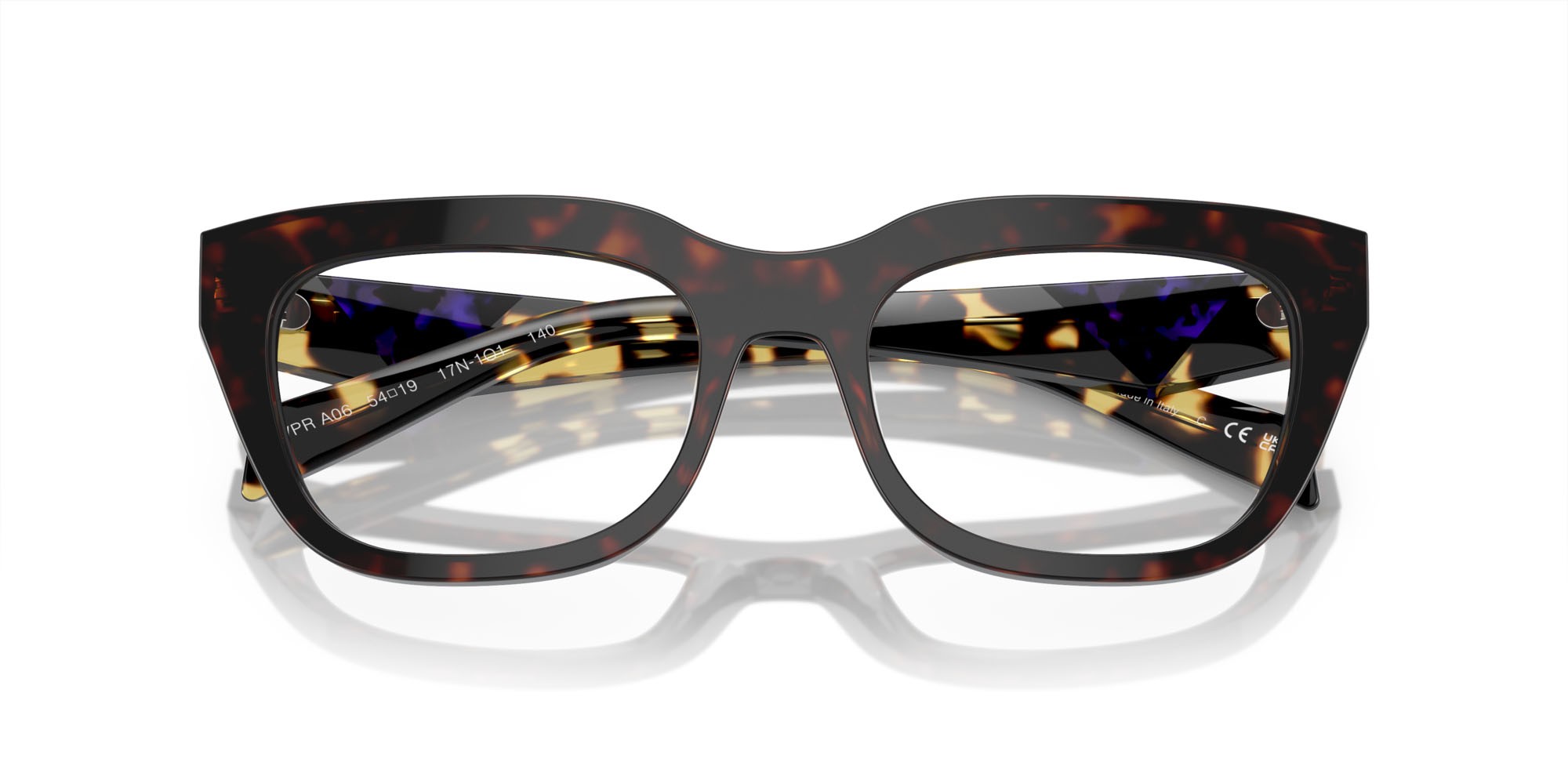 Eyeglasses Prada PR A06V (17N1O1) color havana shape irregular lenses lente demo