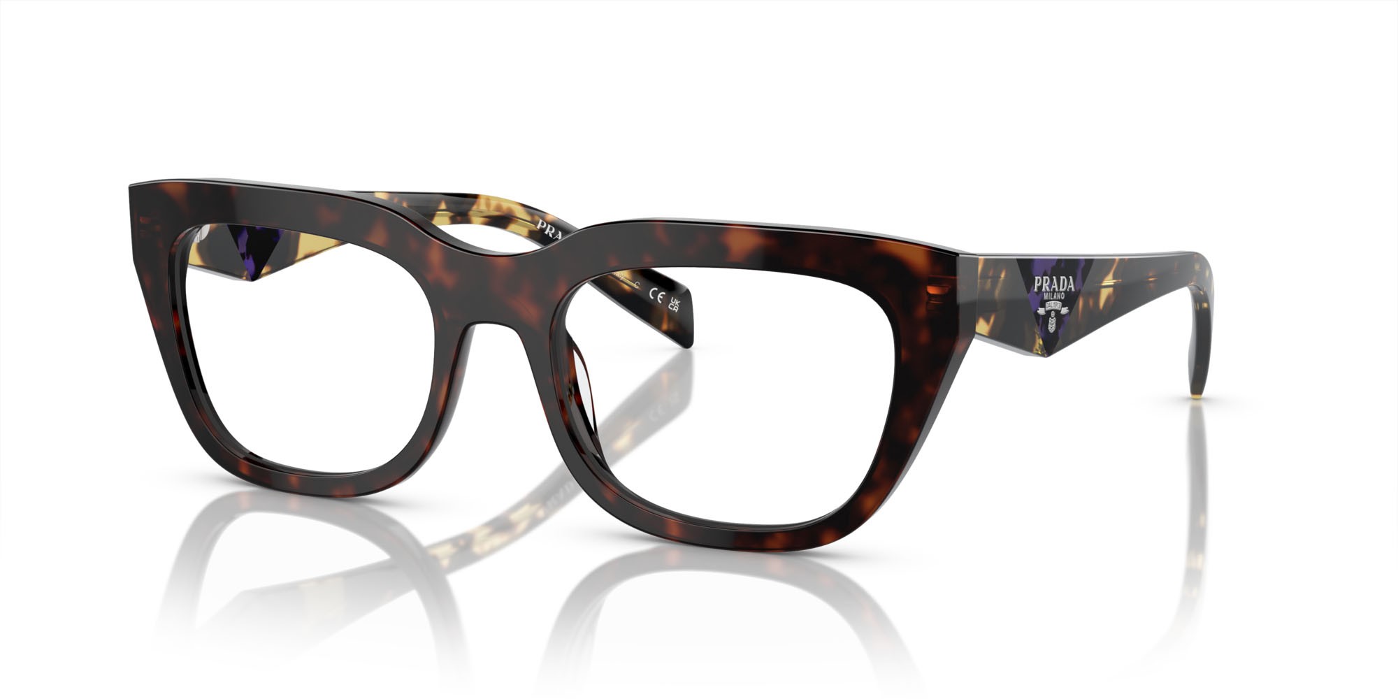 Eyeglasses Prada PR A06V (17N1O1) color havana shape irregular lenses lente demo