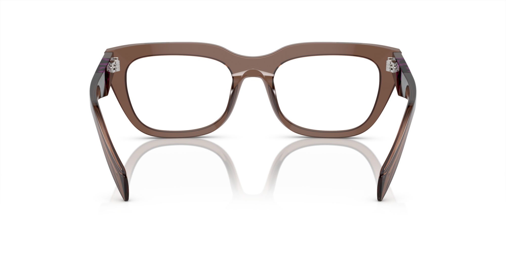Eyeglasses Prada PR A06V (17O1O1) color marrone trasparente shape irregular lenses lente demo