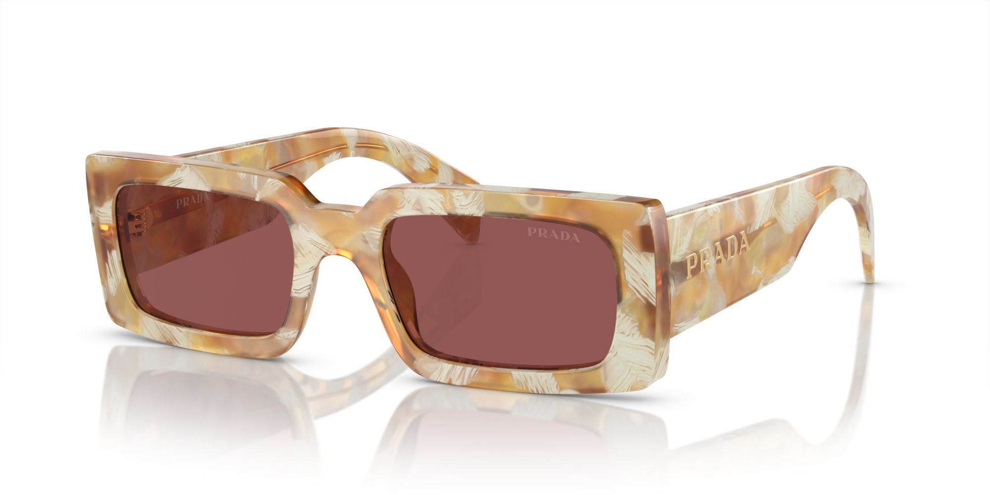 Sunglasses Prada PR A07S (19N08S) color desert tartarugato shape square lenses violetto scuro