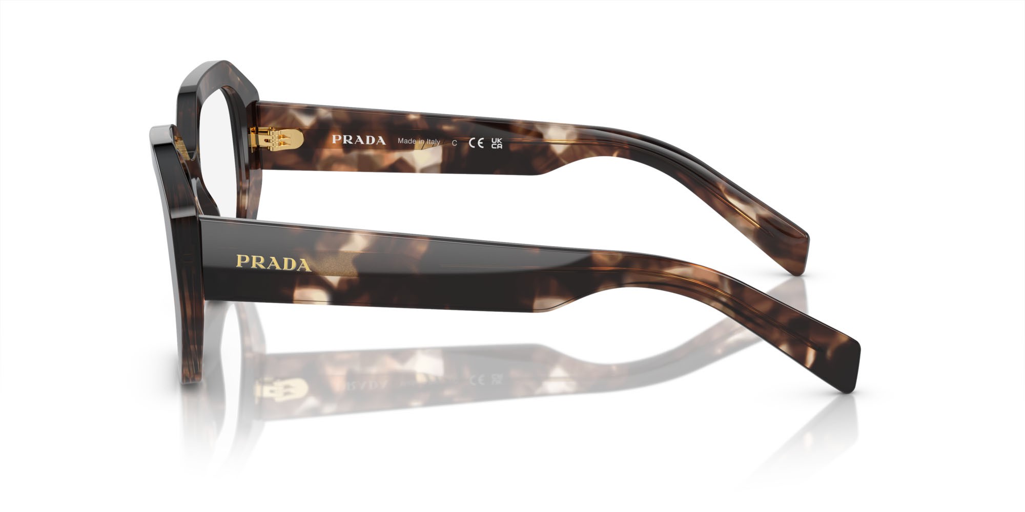 Eyeglasses Prada PR A07V (07R1O1) color caramello havana shape irregular lenses lente demo