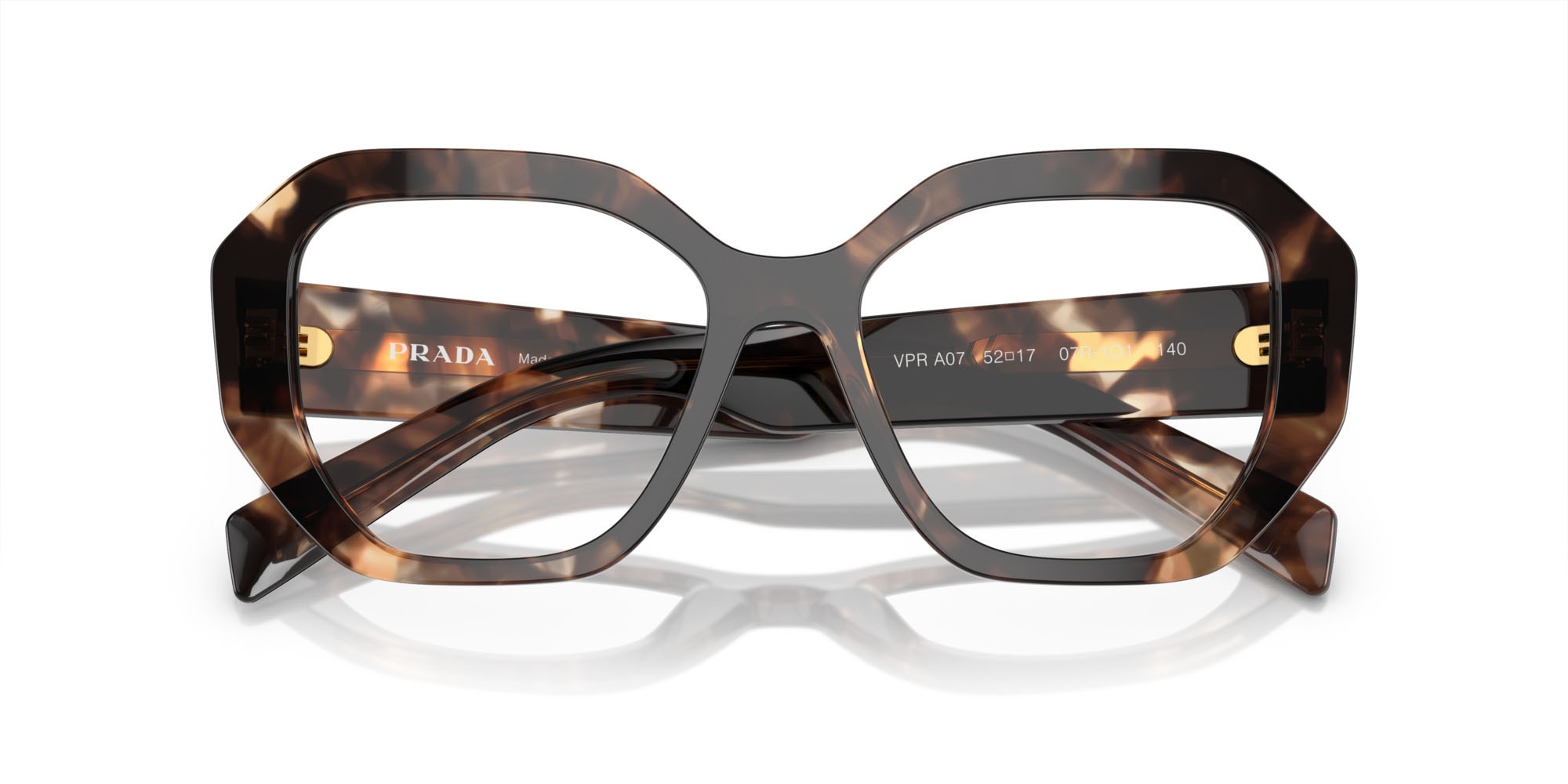 Eyeglasses Prada PR A07V (07R1O1) color caramello havana shape irregular lenses lente demo