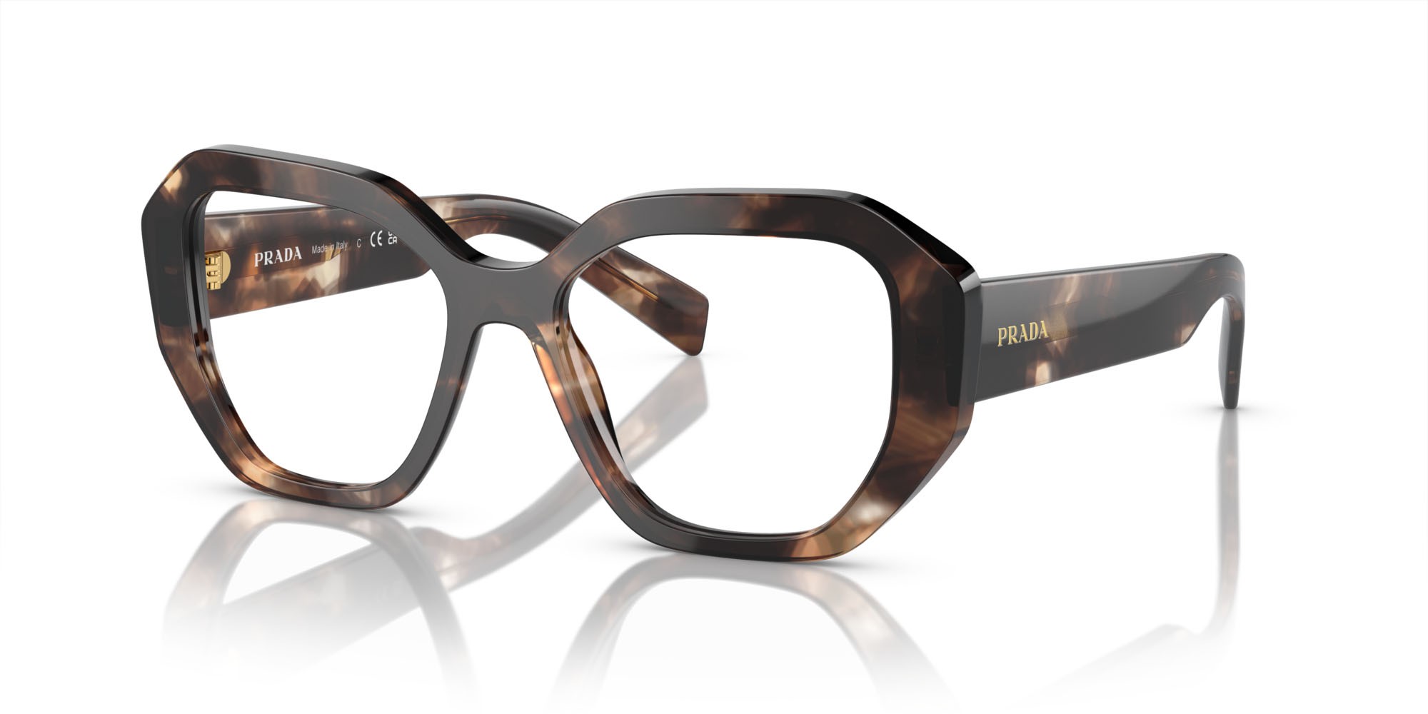 Eyeglasses Prada PR A07V (07R1O1) color caramello havana shape irregular lenses lente demo