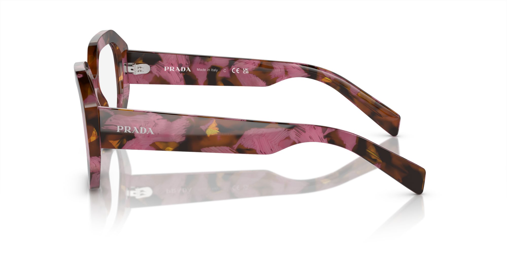 Eyeglasses Prada PR A07V (18N1O1) color havana cognac shape irregular lenses lente demo