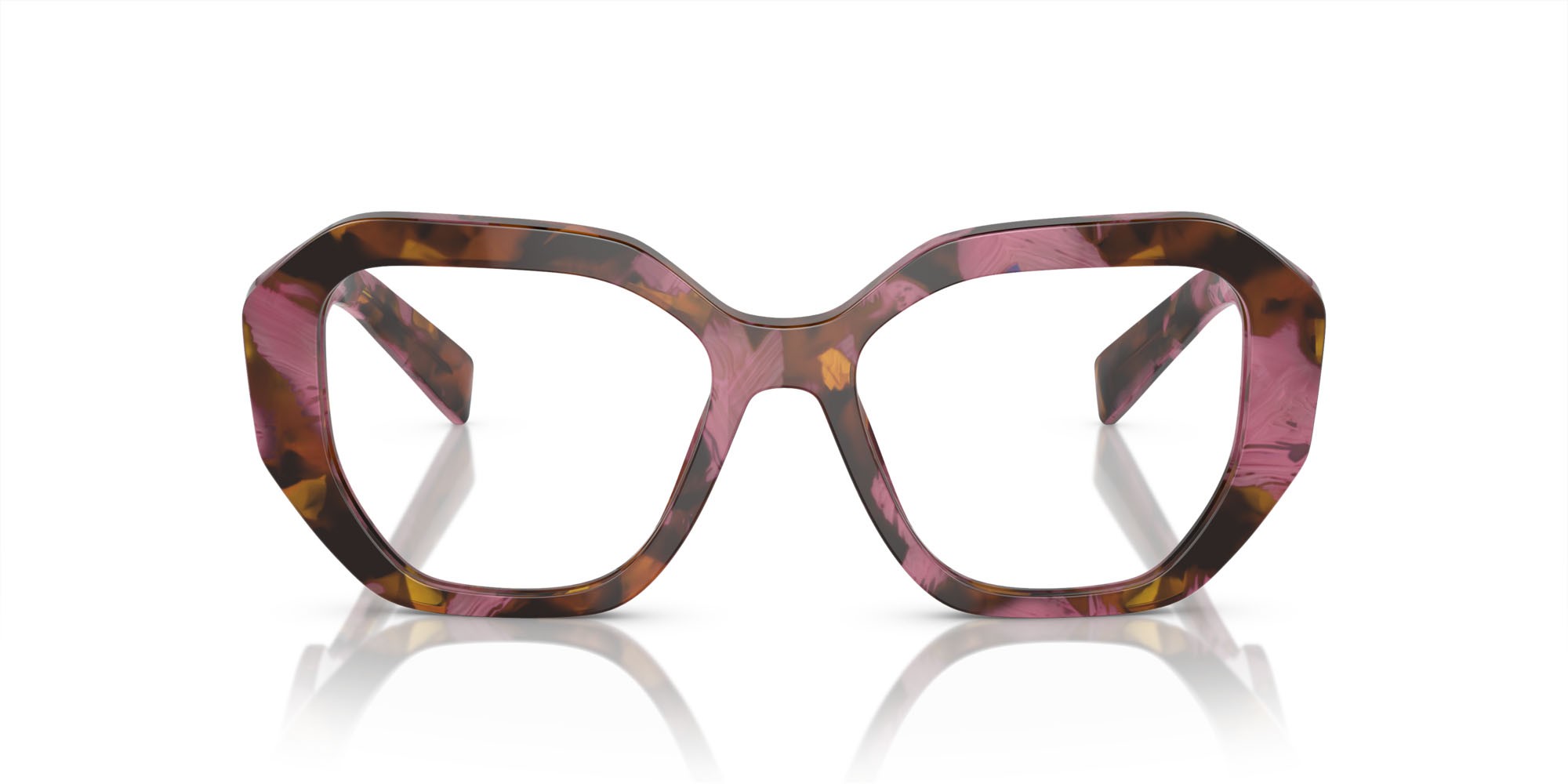 Eyeglasses Prada PR A07V (18N1O1) color havana cognac shape irregular lenses lente demo