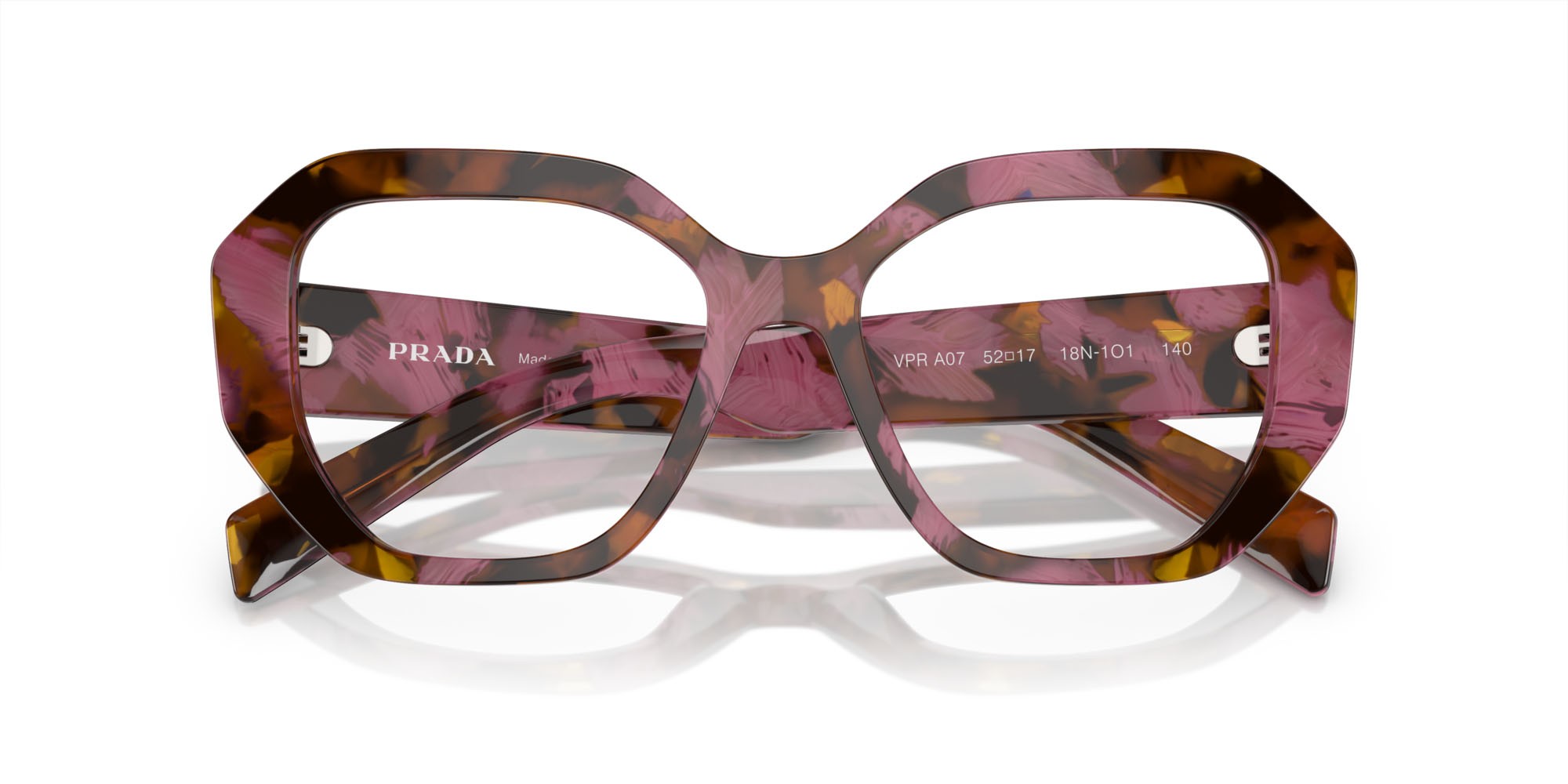 Eyeglasses Prada PR A07V (18N1O1) color havana cognac shape irregular lenses lente demo