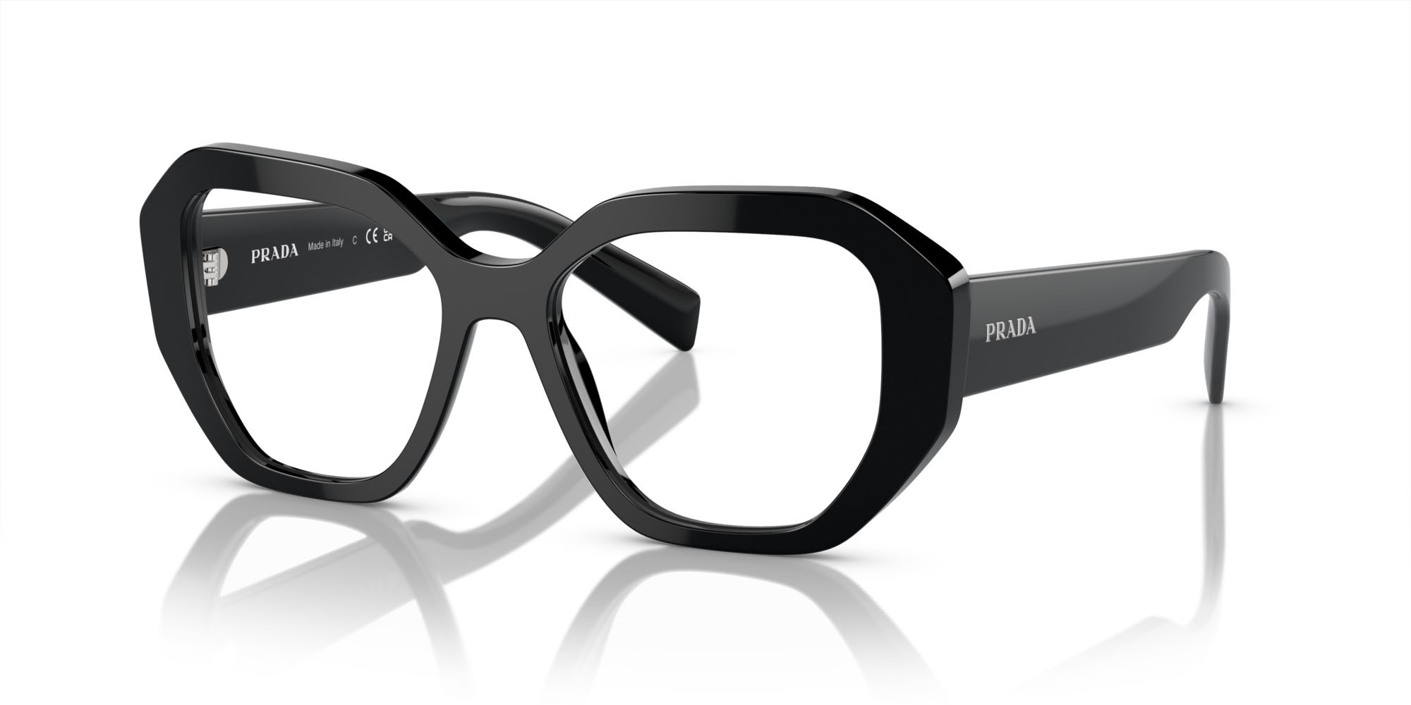 Eyeglasses Prada PR A07V (1AB1O1) color nero shape irregular lenses lente demo