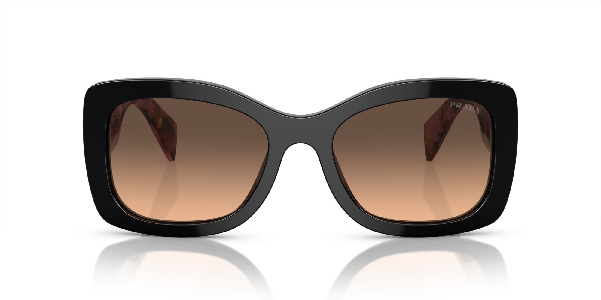 Occhiali da sole Prada PR A08S (12O50C) colore mogano forma ovale lenti marrone sfumato grigio
