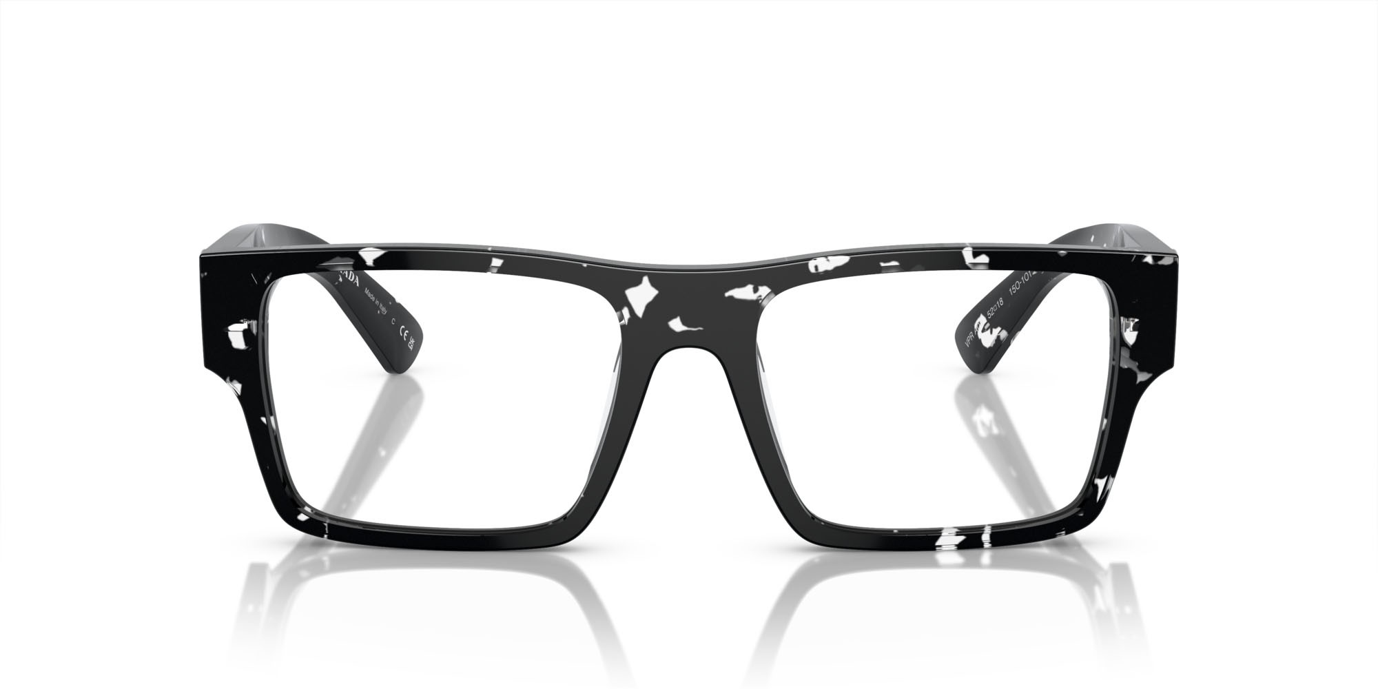 Eyeglasses Prada PR A08V (15O1O1) color nero trasparente havana shape rectangle lenses lente demo