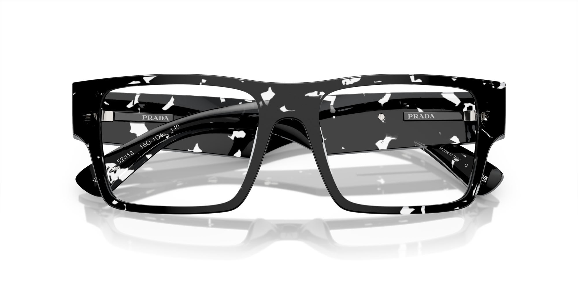 Eyeglasses Prada PR A08V (15O1O1) color nero trasparente havana shape rectangle lenses lente demo