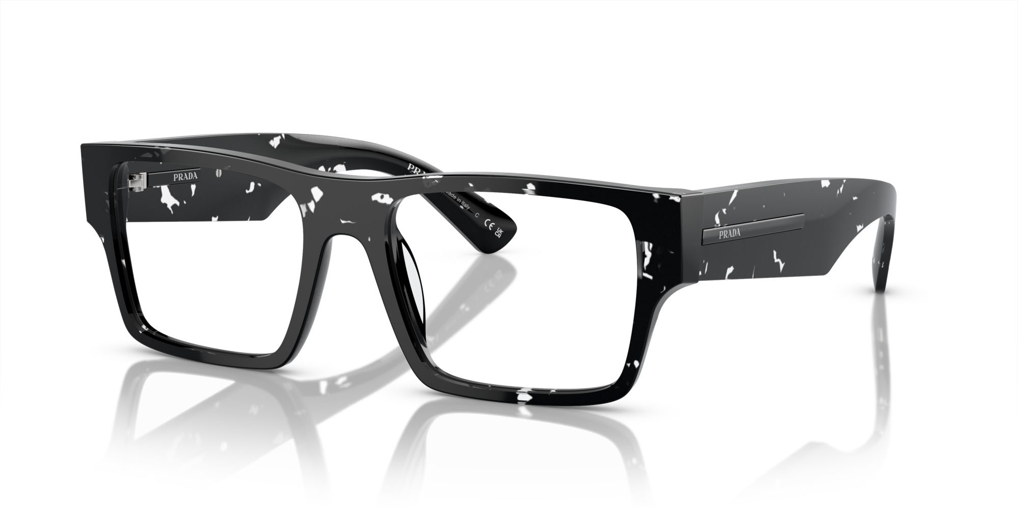 Eyeglasses Prada PR A08V (15O1O1) color nero trasparente havana shape rectangle lenses lente demo