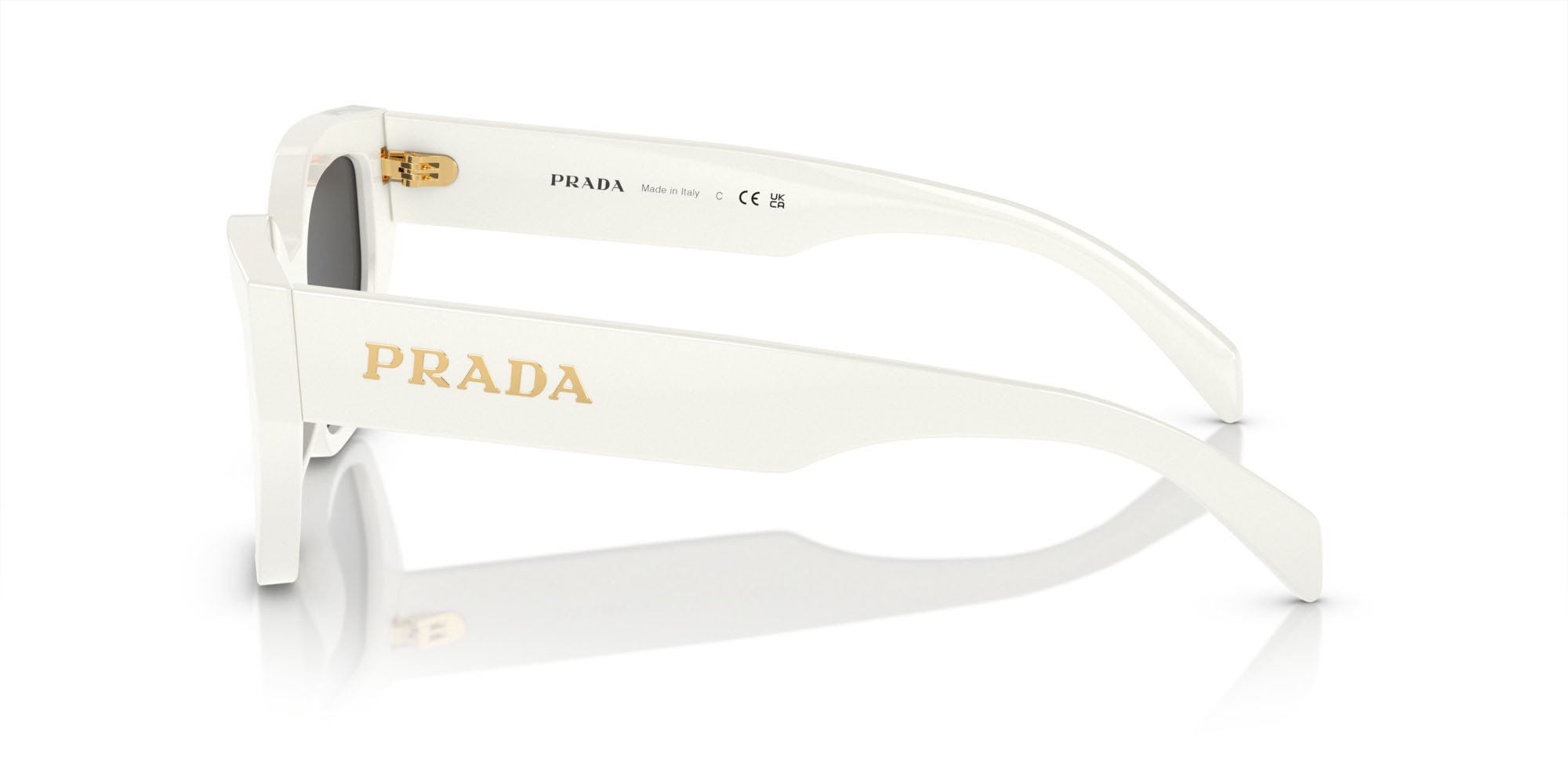 Occhiali da sole Prada PR A09S (1425S0) colore bianco talco forma farfalla lenti grigio scuro