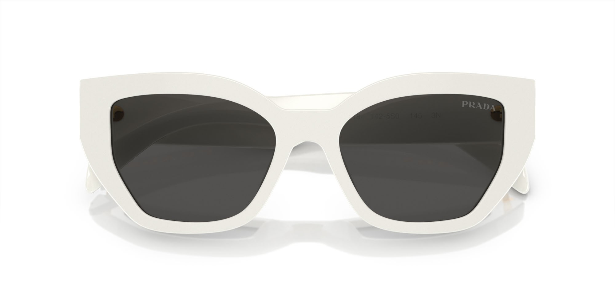 Occhiali da sole Prada PR A09S (1425S0) colore bianco talco forma farfalla lenti grigio scuro