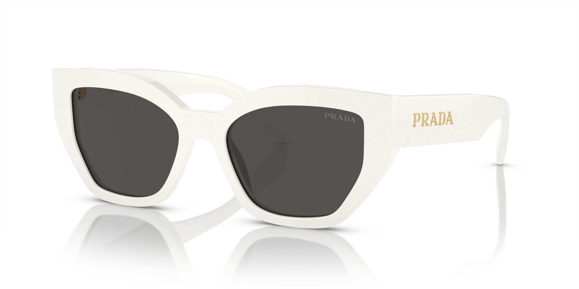 Occhiali da sole Prada PR A09S (1425S0) colore bianco talco forma farfalla lenti grigio scuro