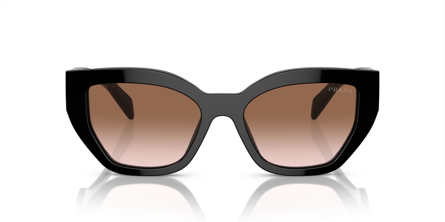 Occhiali da sole Prada PR A09S (1AB0A6) colore nero forma farfalla lenti marrone sfumato
