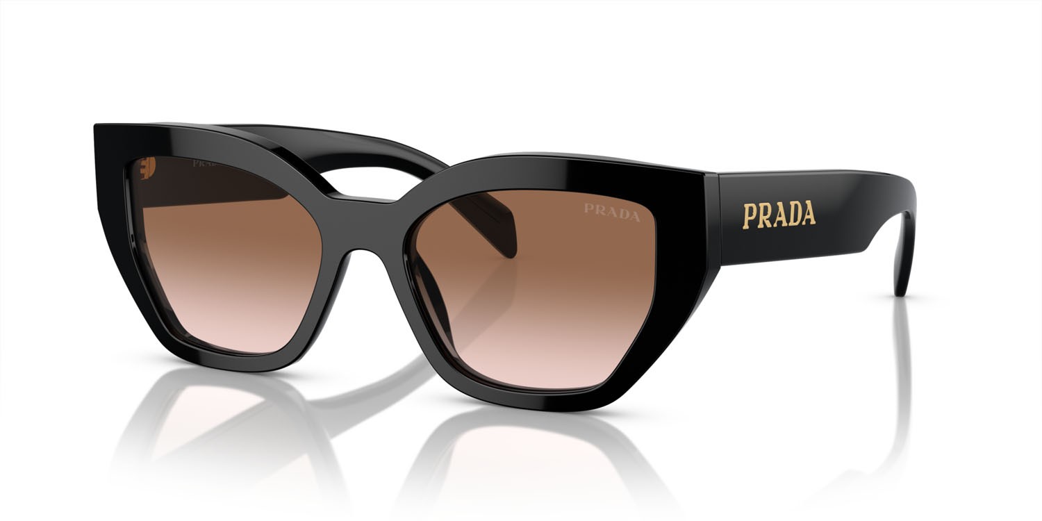 Occhiali da sole Prada PR A09S (1AB0A6) colore nero forma farfalla lenti marrone sfumato