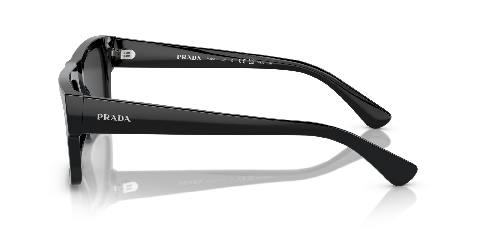 Occhiali da sole Prada PR A10S (16K08G) colore nero forma rettangolare lenti polar nera