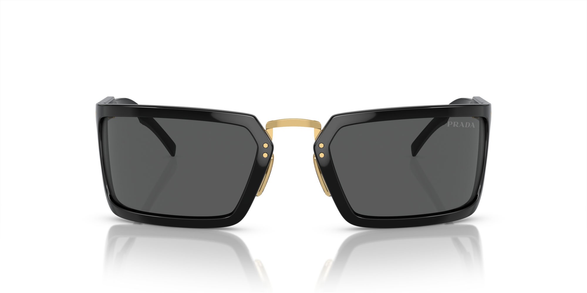 Occhiali da sole Prada PR A11S (1AB5S0) colore nero forma irregolare lenti grigio scuro