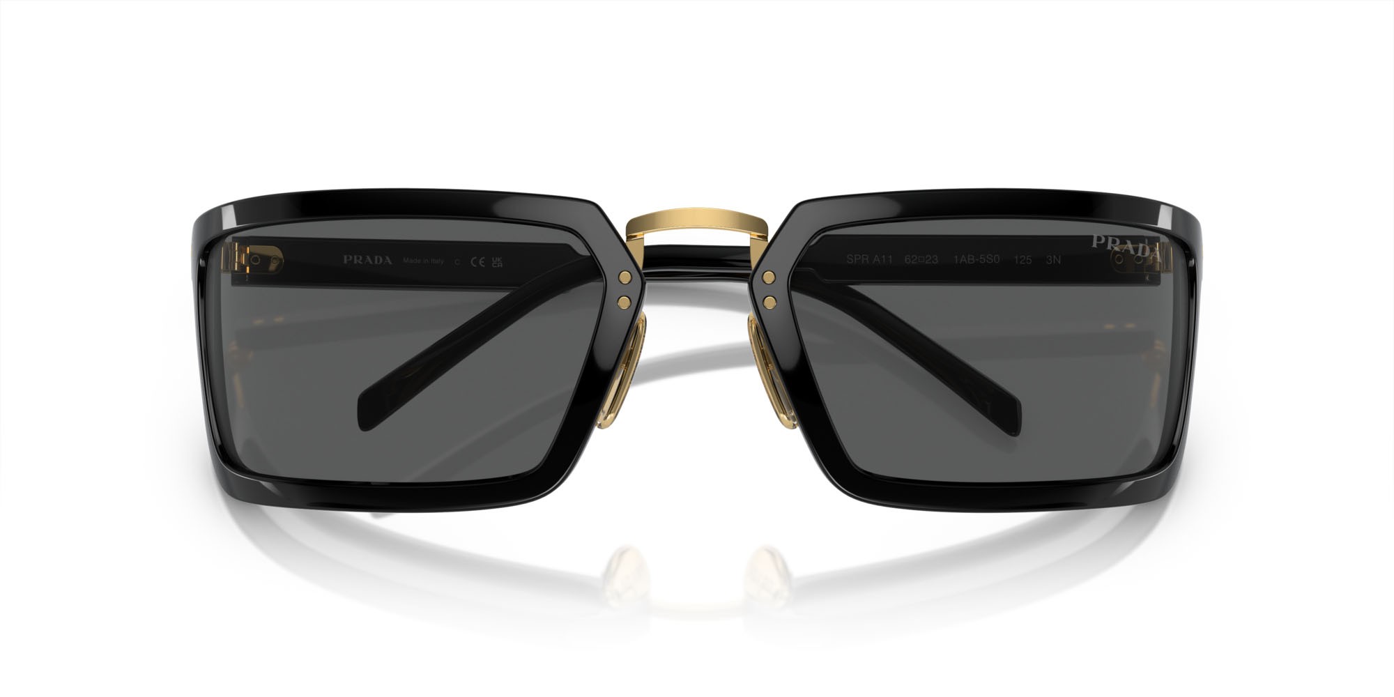 Occhiali da sole Prada PR A11S (1AB5S0) colore nero forma irregolare lenti grigio scuro