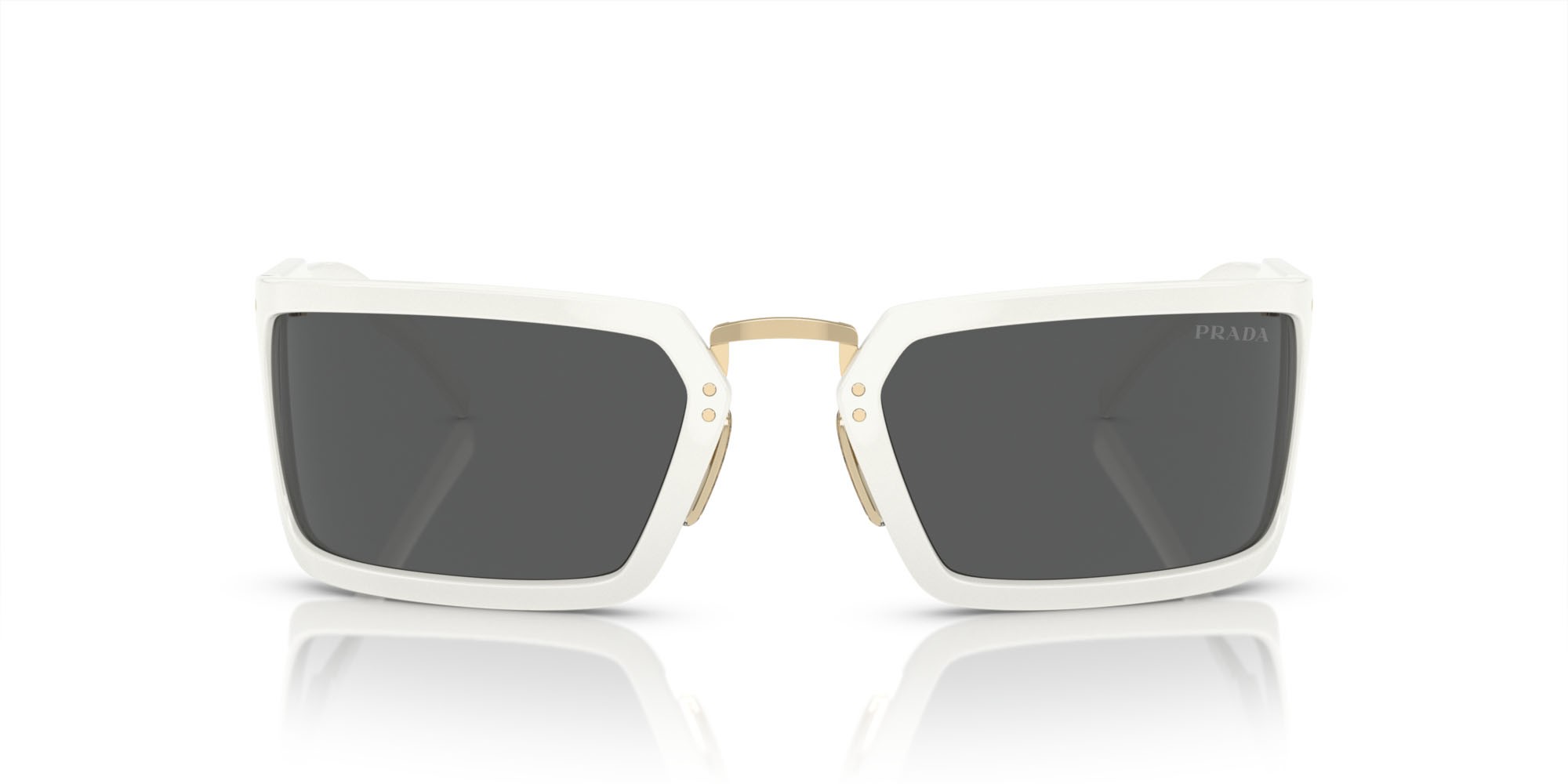 Occhiali da sole Prada PR A11S (4615S0) colore bianco forma irregolare lenti grigio scuro