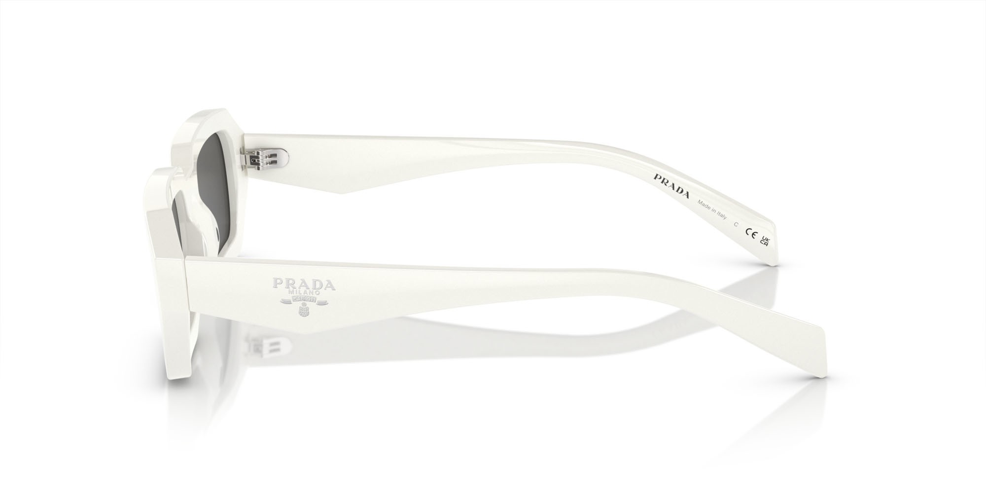 Sunglasses Prada PR A12S (17K08Z) color bianco shape irregular lenses grigio scuro