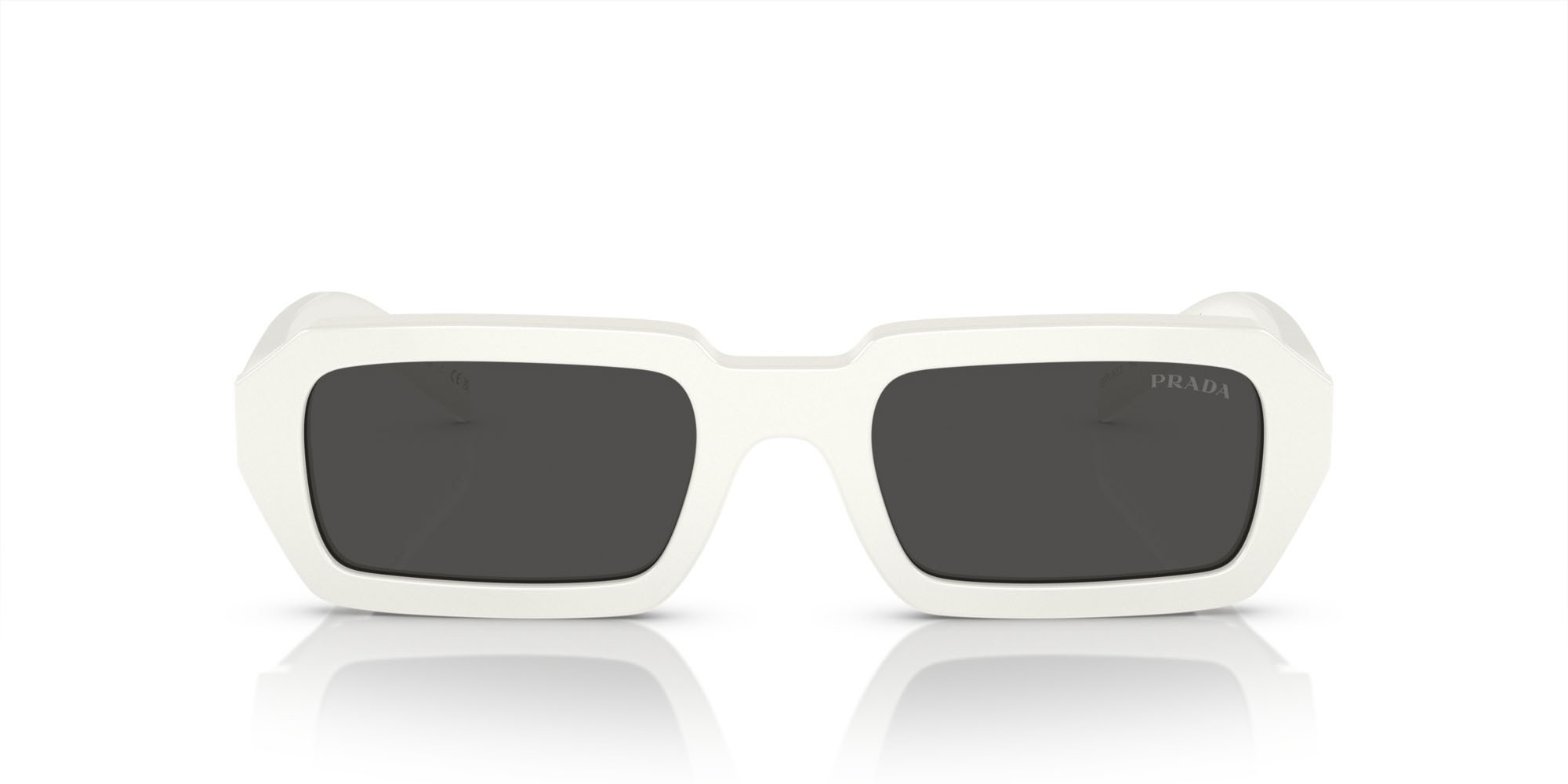 Sunglasses Prada PR A12S (17K08Z) color bianco shape irregular lenses grigio scuro