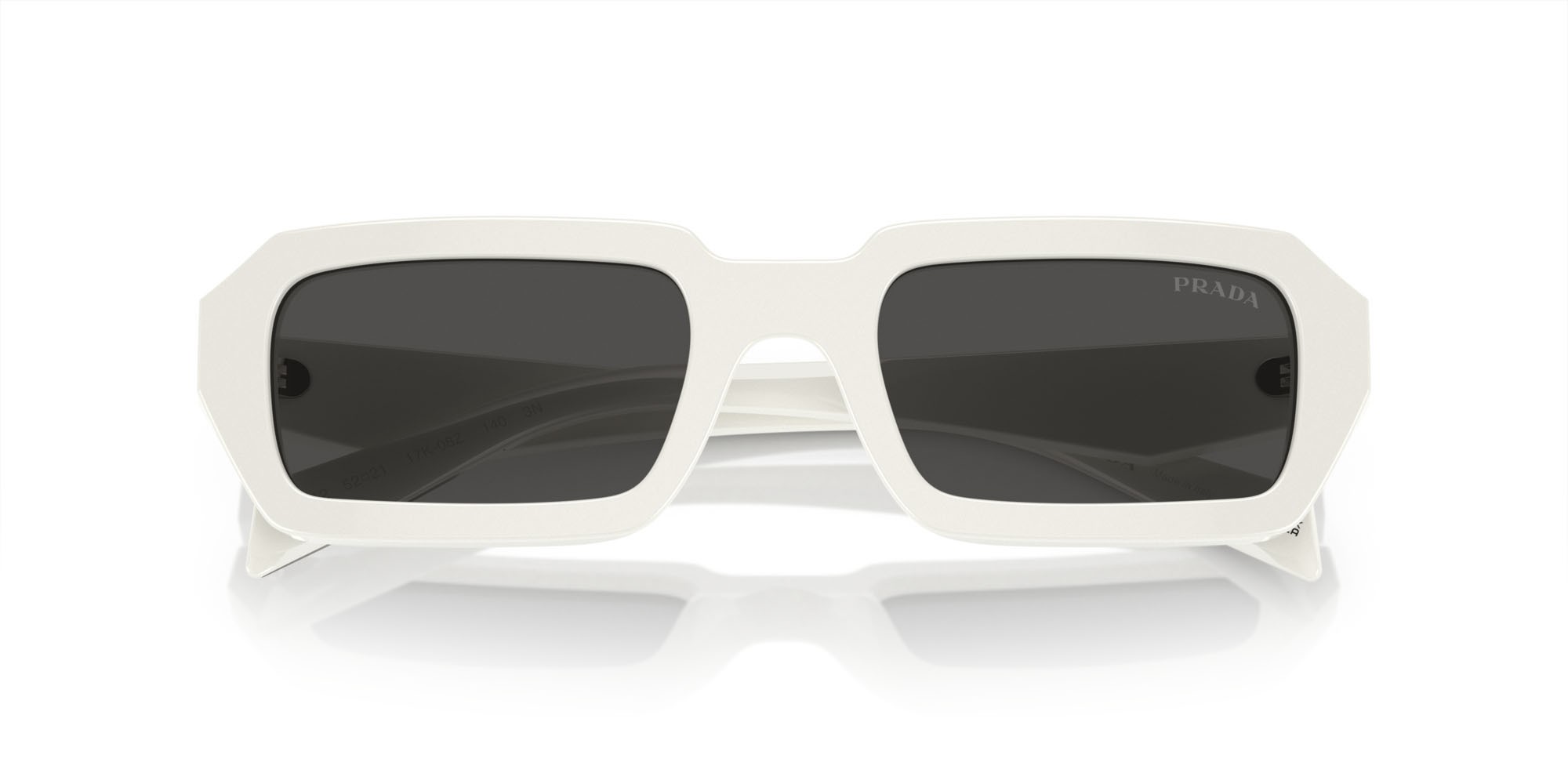 Sunglasses Prada PR A12S (17K08Z) color bianco shape irregular lenses grigio scuro
