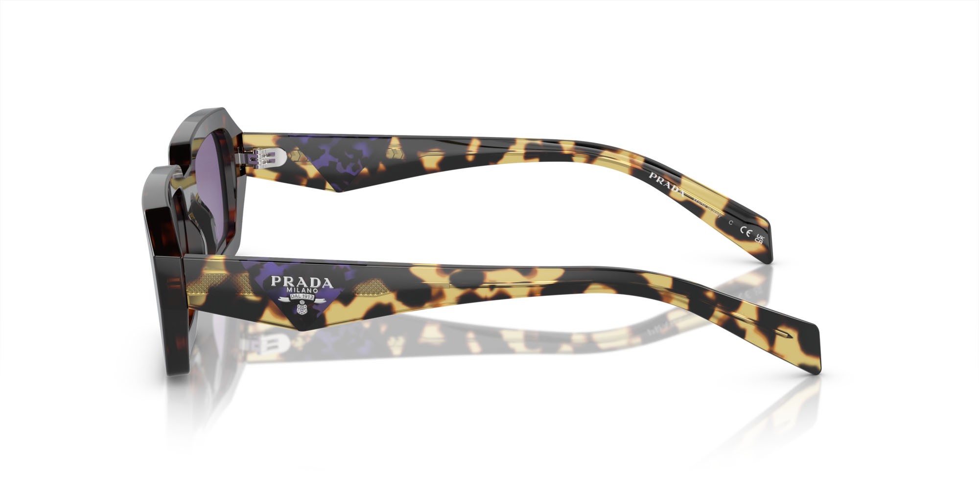 Sunglasses Prada PR A12S (17N50B) color havana shape irregular lenses viola specchiata interno argento