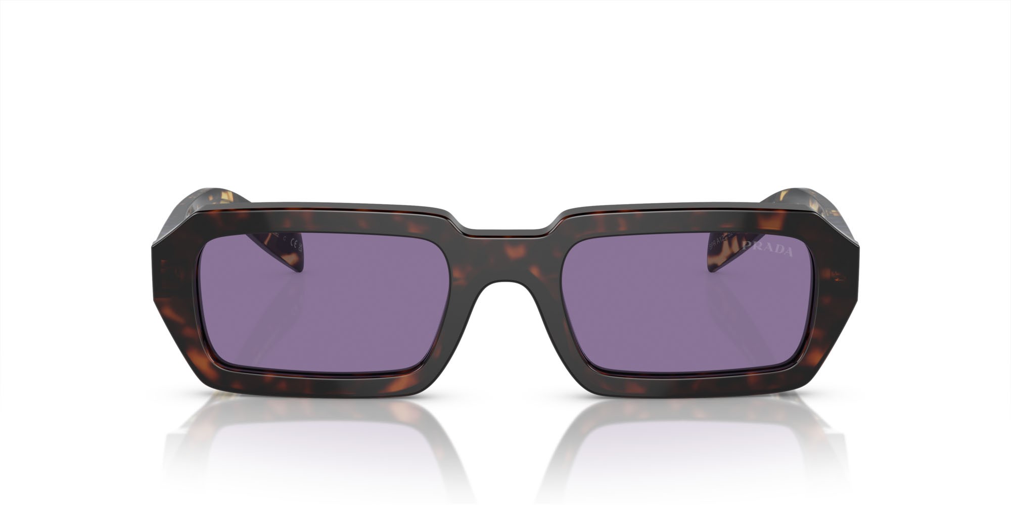 Sunglasses Prada PR A12S (17N50B) color havana shape irregular lenses viola specchiata interno argento