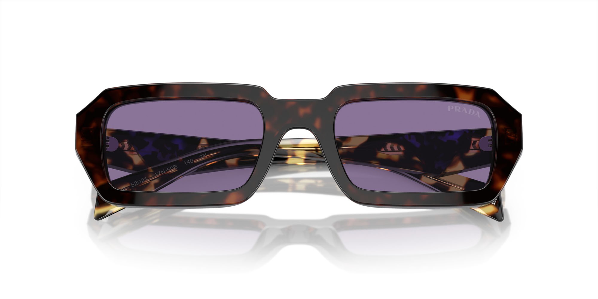 Sunglasses Prada PR A12S (17N50B) color havana shape irregular lenses viola specchiata interno argento