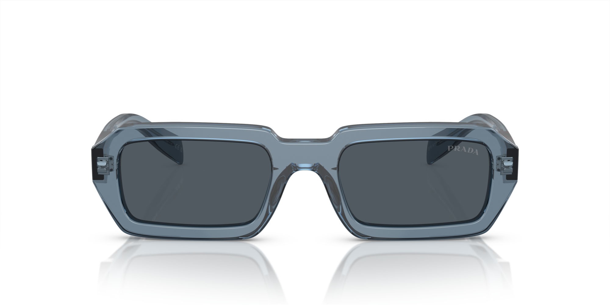 Sonnenbrillen Prada PR A12S (19O70B) farbe blu trasparente form unregelmäßig gläser grigio scuro