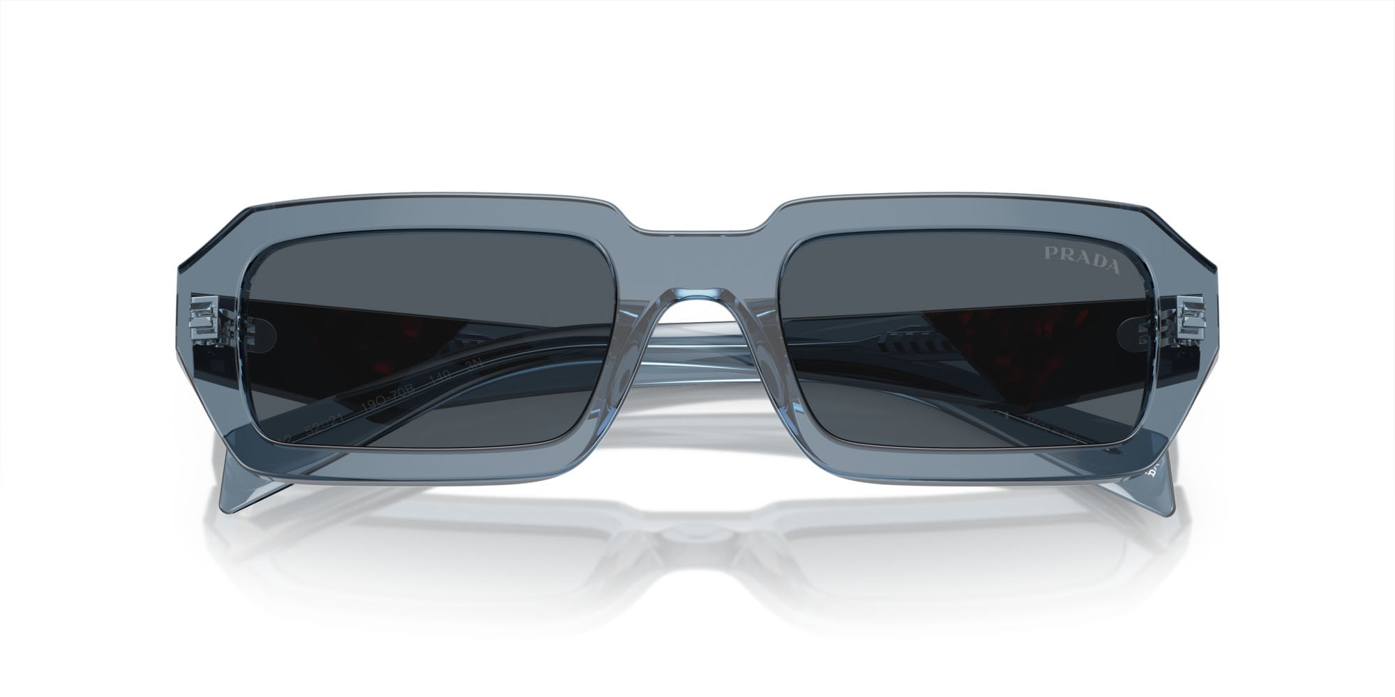 Sonnenbrillen Prada PR A12S (19O70B) farbe blu trasparente form unregelmäßig gläser grigio scuro