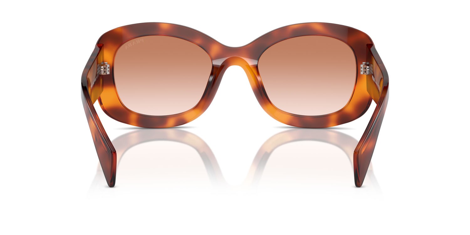 Sunglasses Prada PR A13S (18R70E) color cognac tartarugato shape oval lenses cognac sfumato ninfea