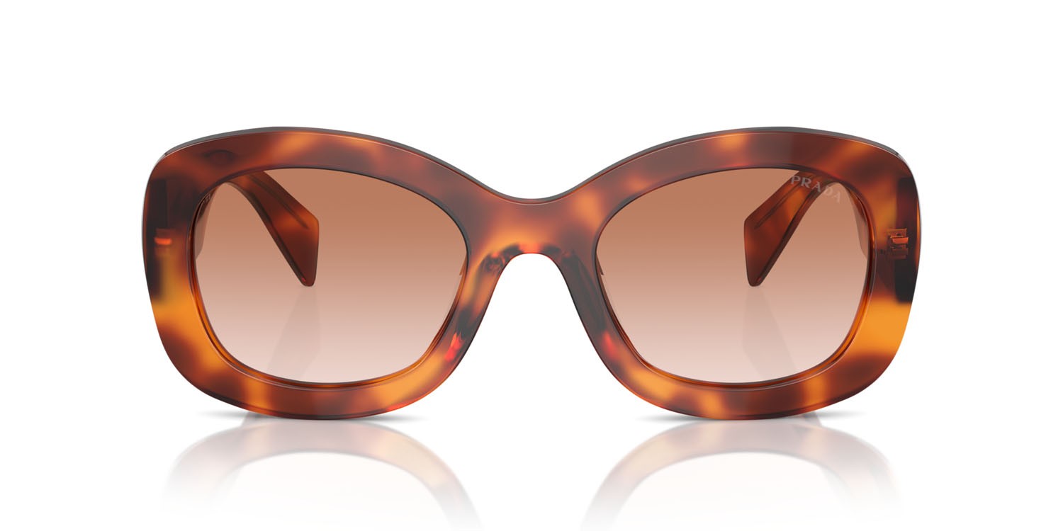 Sunglasses Prada PR A13S (18R70E) color cognac tartarugato shape oval lenses cognac sfumato ninfea