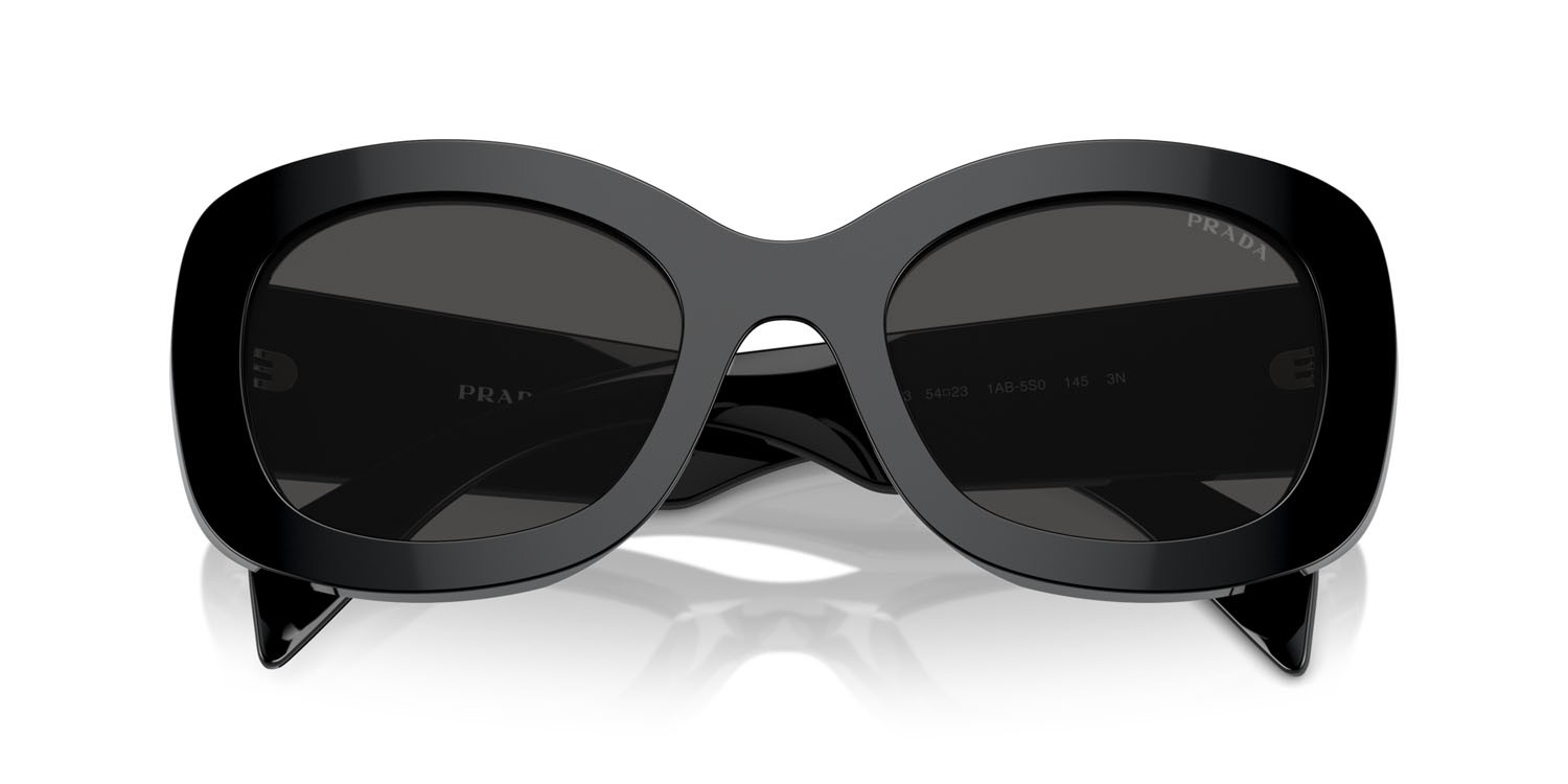Sunglasses Prada PR A13S (1AB5S0) color nero shape oval lenses grigio scuro