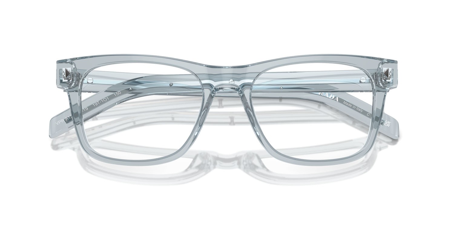 Eyeglasses Prada PR A13V (19T1O1) color azzurro trasparente shape square lenses lente demo