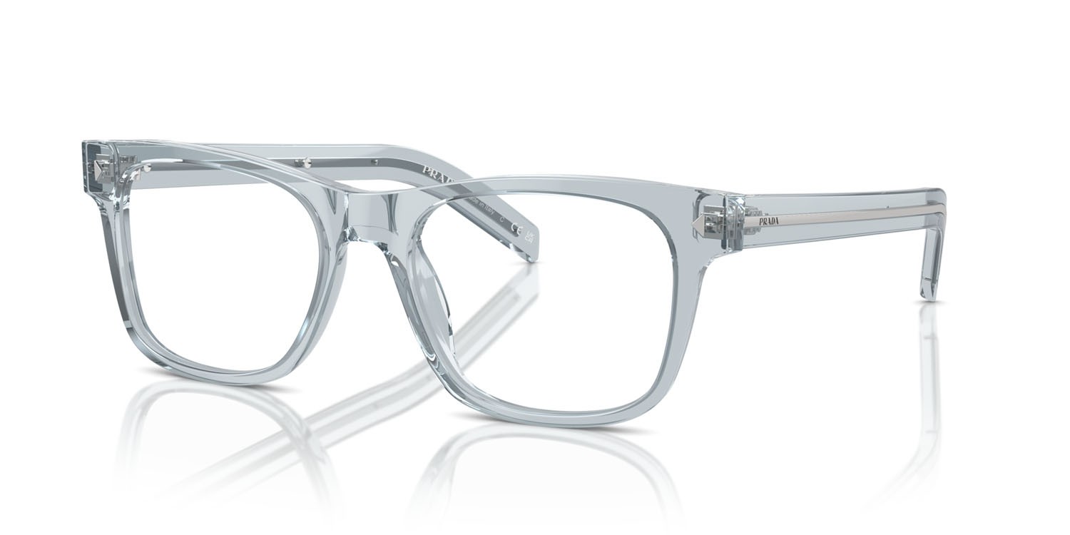 Eyeglasses Prada PR A13V (19T1O1) color azzurro trasparente shape square lenses lente demo