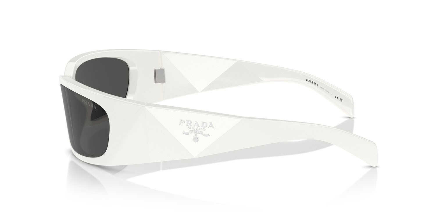 Sunglasses Prada PR A14S (1425S0) color bianco talco shape butterfly lenses grigio scuro