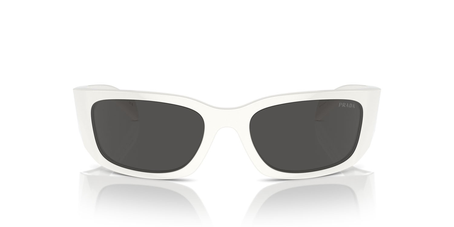 Sunglasses Prada PR A14S (1425S0) color bianco talco shape butterfly lenses grigio scuro