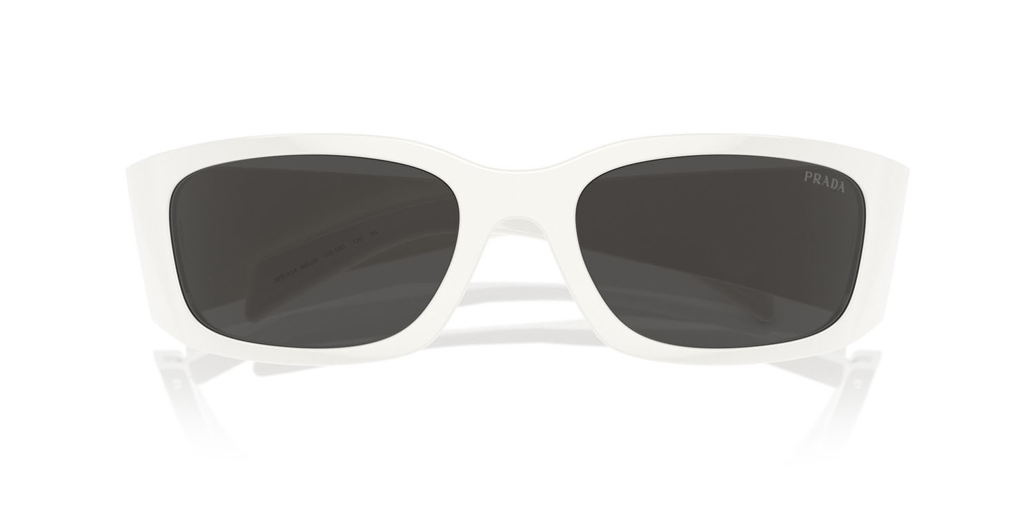 Sunglasses Prada PR A14S (1425S0) color bianco talco shape butterfly lenses grigio scuro