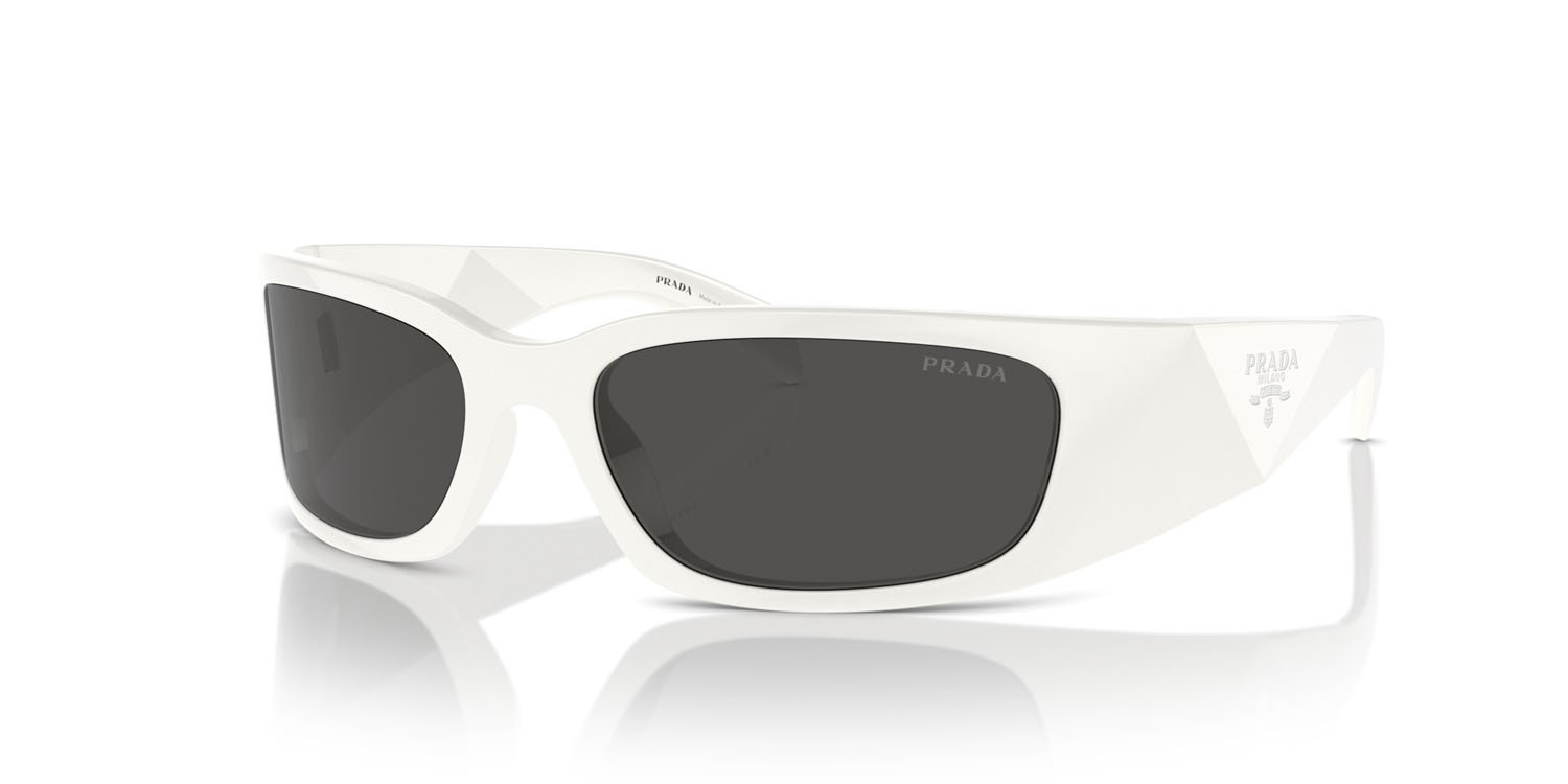 Sunglasses Prada PR A14S (1425S0) color bianco talco shape butterfly lenses grigio scuro