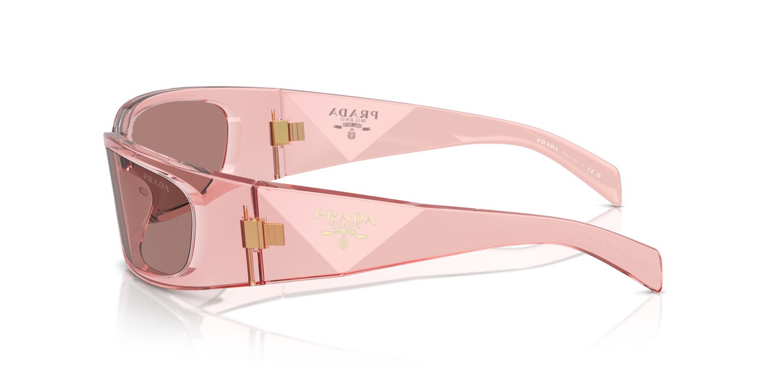 Sunglasses Prada PR A14S (19Q10D) color pesca trasparente shape butterfly lenses marrone chiaro