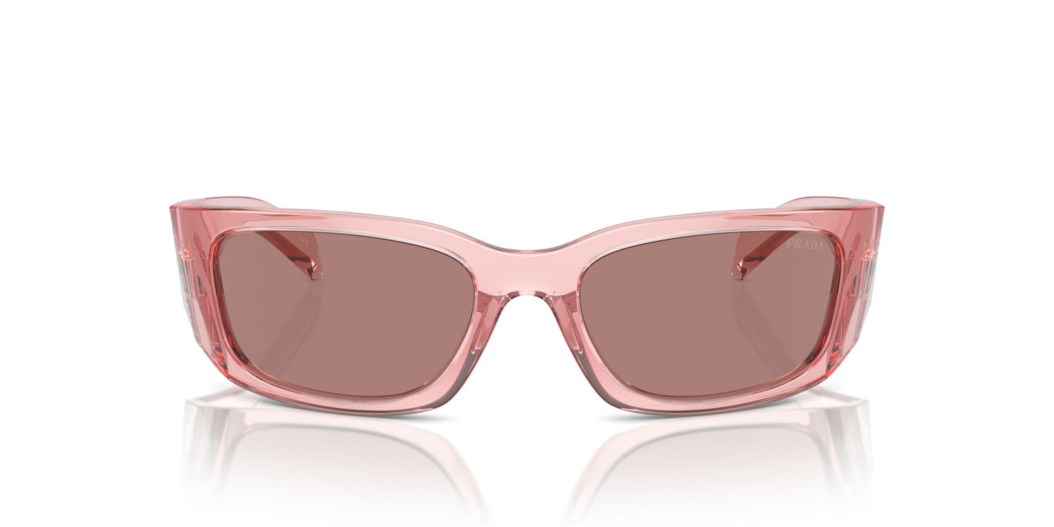 Sunglasses Prada PR A14S (19Q10D) color pesca trasparente shape butterfly lenses marrone chiaro