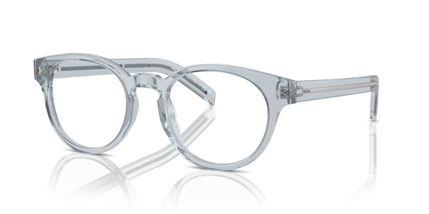 Eyeglasses Prada PR A14V (19T1O1) color azzurro trasparente shape pantos lenses lente demo
