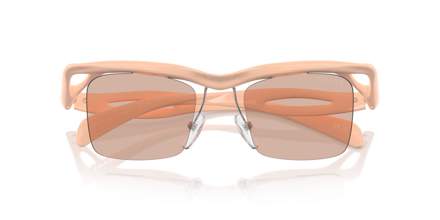Occhiali da sole Prada PR A15S (18Q4I2) colore pesca forma rettangolare lenti marrone chiaro
