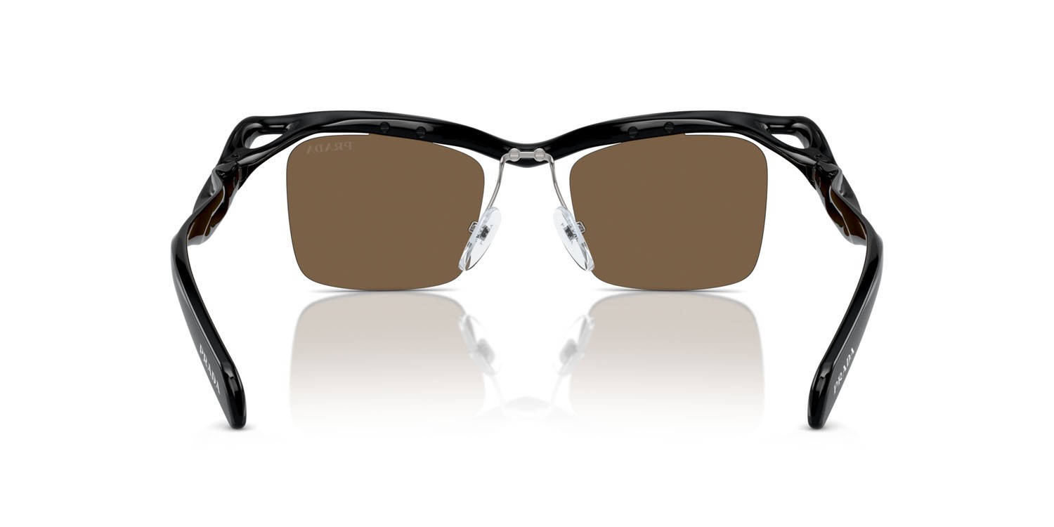 Sunglasses Prada PR A15S (1AB8C1) color nero shape rectangle lenses marrone scuro