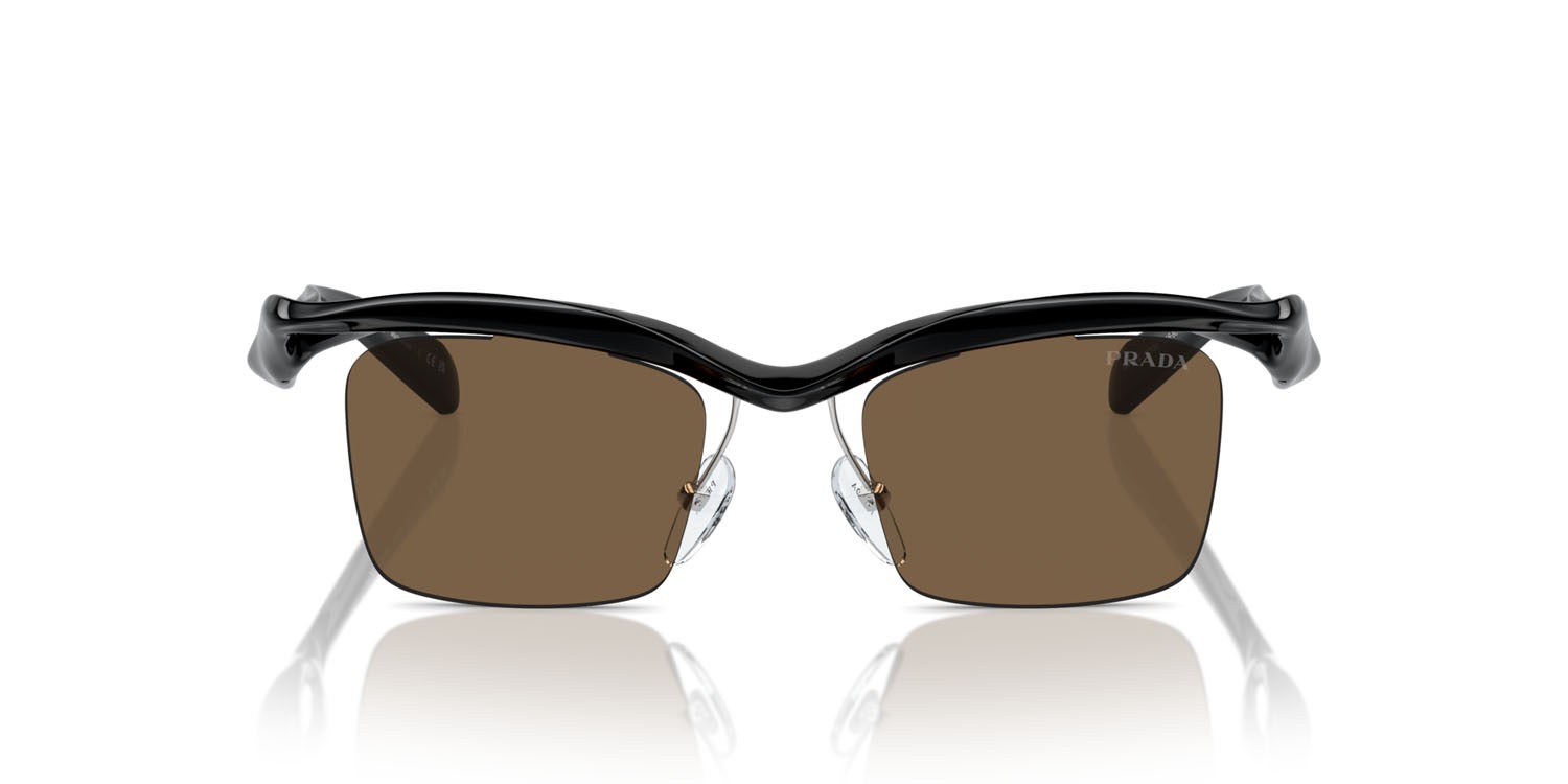 Sunglasses Prada PR A15S (1AB8C1) color nero shape rectangle lenses marrone scuro