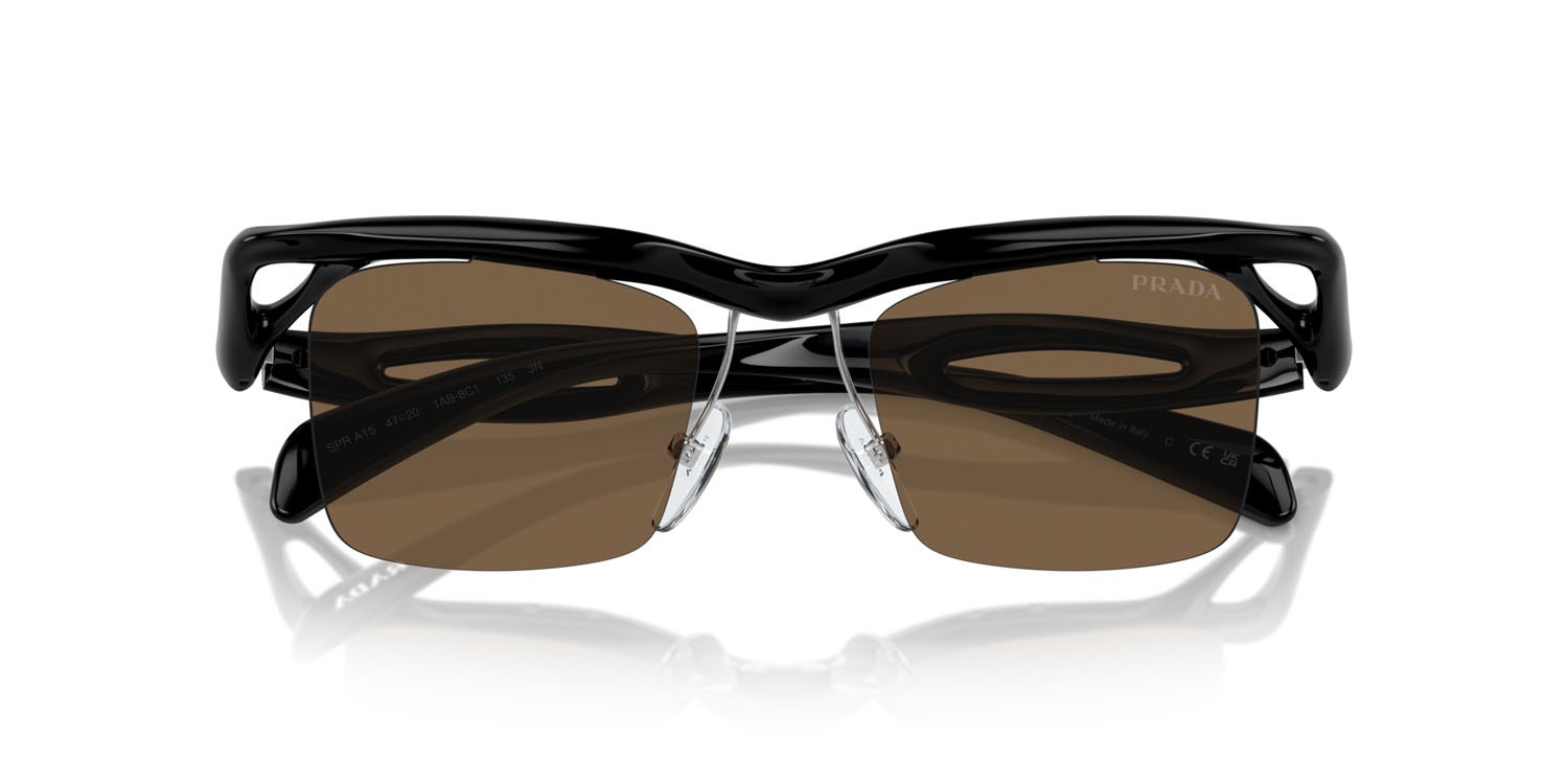 Sunglasses Prada PR A15S (1AB8C1) color nero shape rectangle lenses marrone scuro