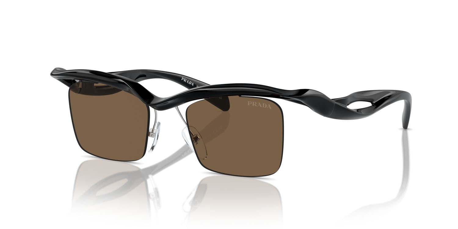 Sunglasses Prada PR A15S (1AB8C1) color nero shape rectangle lenses marrone scuro