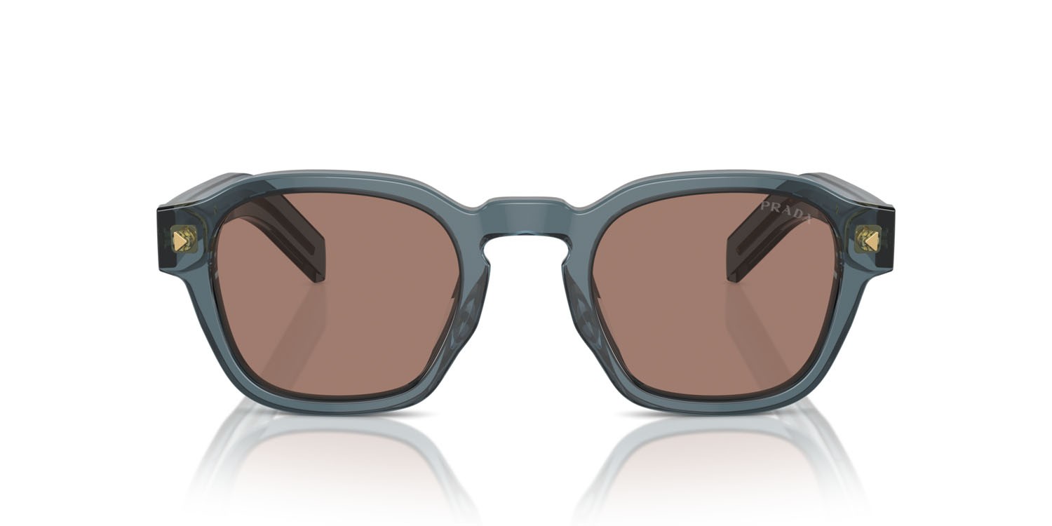 Occhiali da sole Prada PR A16S (17T05D) colore transparent ocean forma pantos lenti marrone a specchio/interno grigio